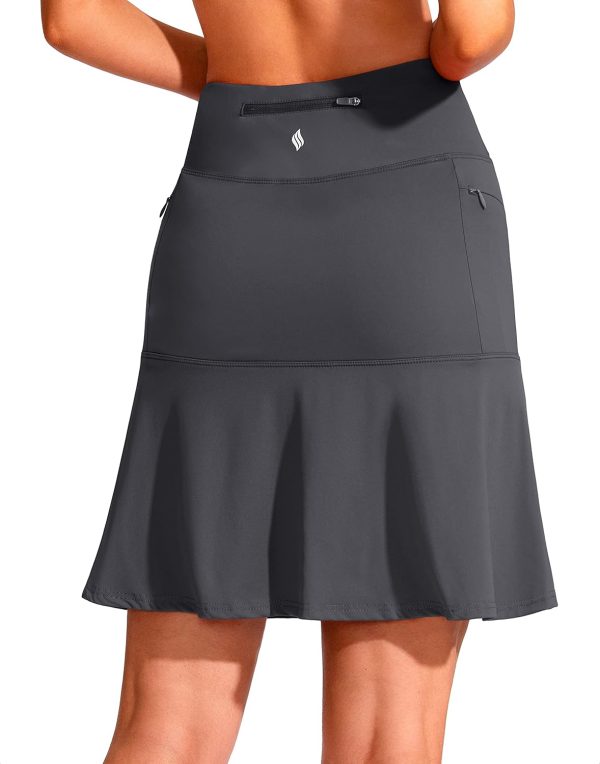 Jngrtsyjvip Fashion 19" Golf Skorts Skirts for Women Zipper Pockets Knee Length Skort Women's High Waist Athletic Tennis Skirt