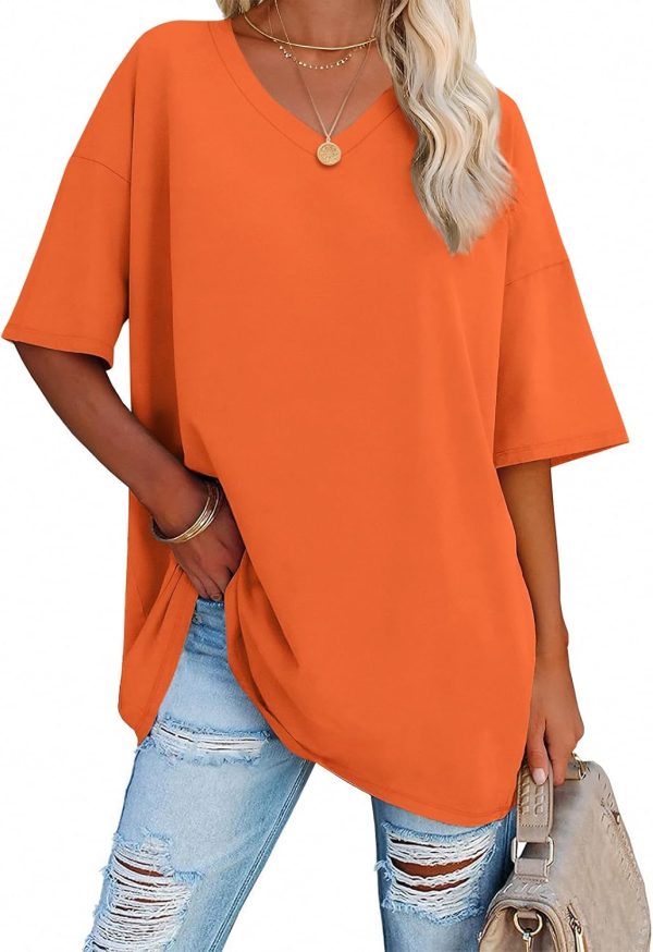 Jngrtsyjvip Fashion   Womens Oversized T Shirts V Neck Tees Half Sleeve Cozy Comfy Tunic 2024 Y2K Tops Casual