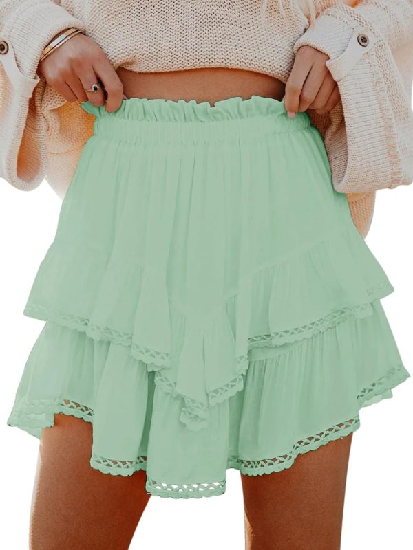 Jngrtsyjvip Fashion Shorts for Women Casual Boho Ruffle Tiered Skorts High Waist Mini Skirts Golf Tennis Crochet Shorts