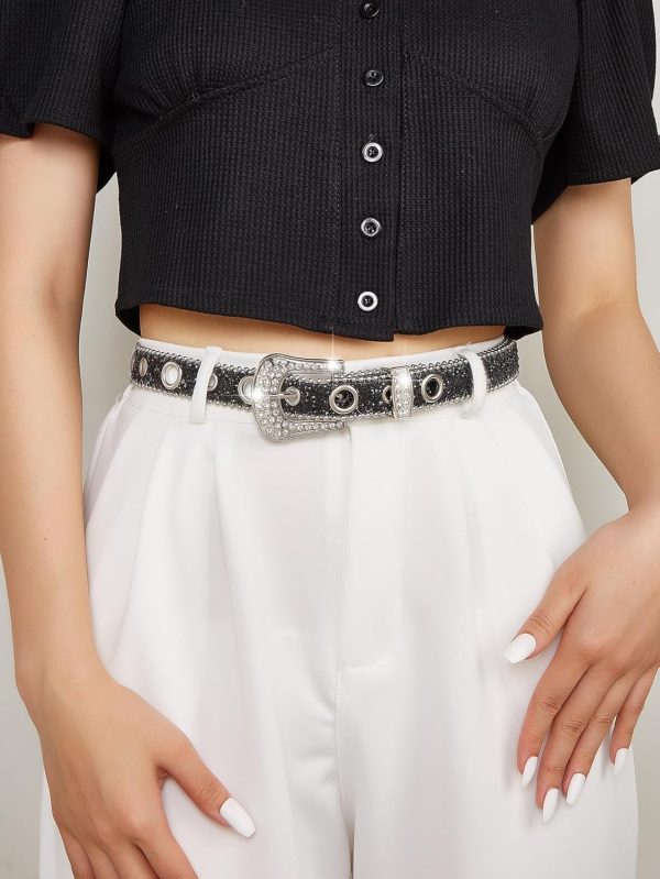 Jngrtsyjvip FashionWomens Rhinestones Studded Belts Bling Big Diamond Cowgirl Cowboy Waist Belt for Jeans Dresses Fit for 27"-39"