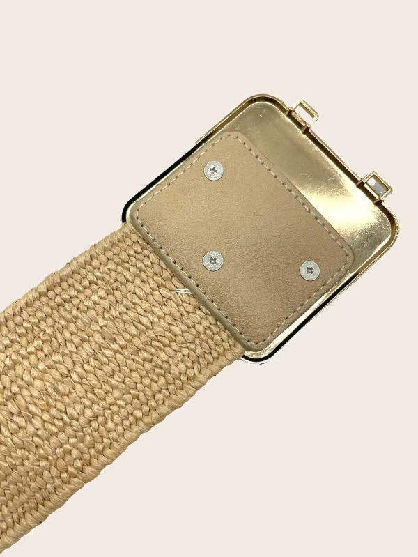 Jngrtsyjvip Fashion  Women's Symmetrical Buckle Straw Belts Wide Belt Elastic Waistband