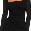 Jngrtsyjvip Fashion   Women's Sexy Ruched Bodycon Mini Dress Mesh Long Sleeve Club Party Short Dresses