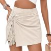Jngrtsyjvip Fashion Women's High Waisted Fringe Trim Skort Ring Linked Wrap Casual Skirt Shorts