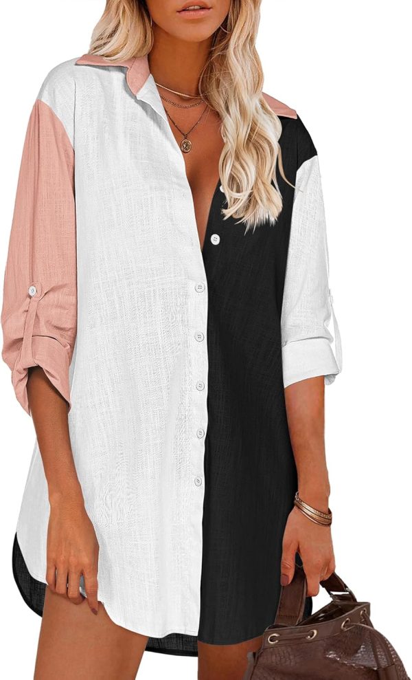 Jngrtsyjvip Fashion   Women Boyfriend Shirts Button Down Long Sleeve Blouse Cuffed Sleeve Collared Shirt
