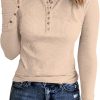 Jngrtsyjvip Ribbed women’s shirts Fashion Womens Long Sleeves Ribbed Knit Tunic Shirts Scoop Neck Button Down Tops Casual Henley Tee Shirt Slim Fit Blouses