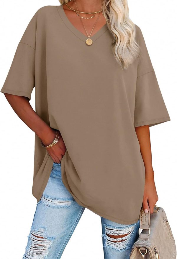 Jngrtsyjvip Fashion   Womens Oversized T Shirts V Neck Tees Half Sleeve Cozy Comfy Tunic 2024 Y2K Tops Casual