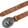 Jngrtsyjvip FashionWomen Western Cowboy Belt - PU Leather Longhorn Bull Turquoise Embossed Buckle Belt for Jeans Pants Dresses