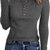 Jngrtsyjvip Ribbed women’s shirts Fashion Womens Long Sleeves Ribbed Knit Tunic Shirts Scoop Neck Button Down Tops Casual Henley Tee Shirt Slim Fit Blouses