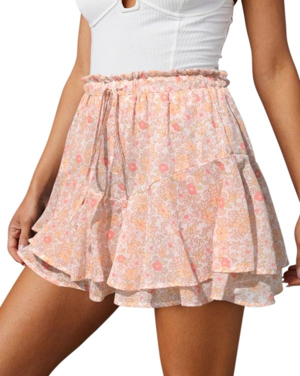 Jngrtsyjvip Fashion Shorts for Women Casual Boho Floral Skorts Ruffle Mini Skirts Running Tennis Butterfly Shorts Chiffon Shorts