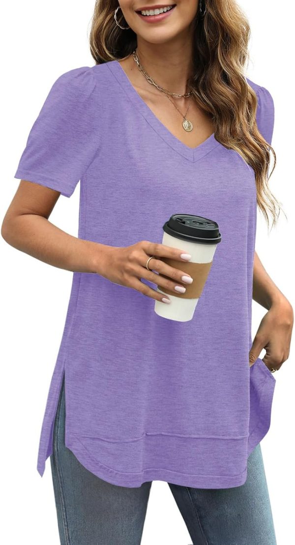 71AjEvTXXoL._AC_SL1500 Jngrtsyjvip Fashion Summer Tops for Women Short Sleeve V Neck Shirts Side Split Loose Casual Tunic Tops