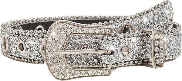 Jngrtsyjvip FashionWomens Rhinestones Studded Belts Bling Big Diamond Cowgirl Cowboy Waist Belt for Jeans Dresses Fit for 27"-39"