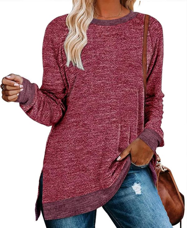 71B8txvXhKL._AC_SL1500 Jngrtsyjvip Fashion Womens Crewneck Pullovers Color Block Long Sleeve Side Split Tunic Tops