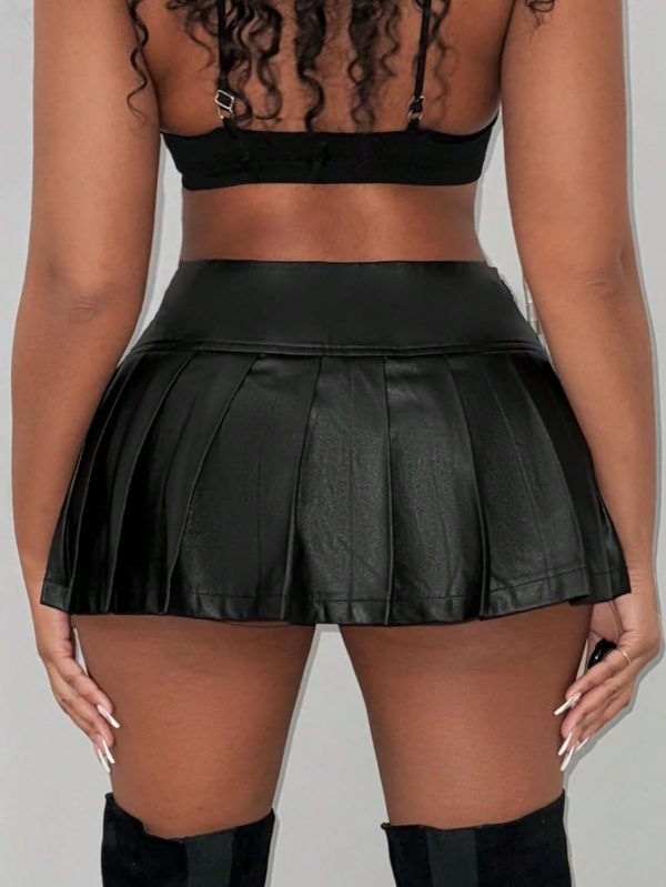 Jngrtsyjvip Fashion Women's Y2k Pleated Mini Skirt PU Leather A Line Party Clubwear Skirt