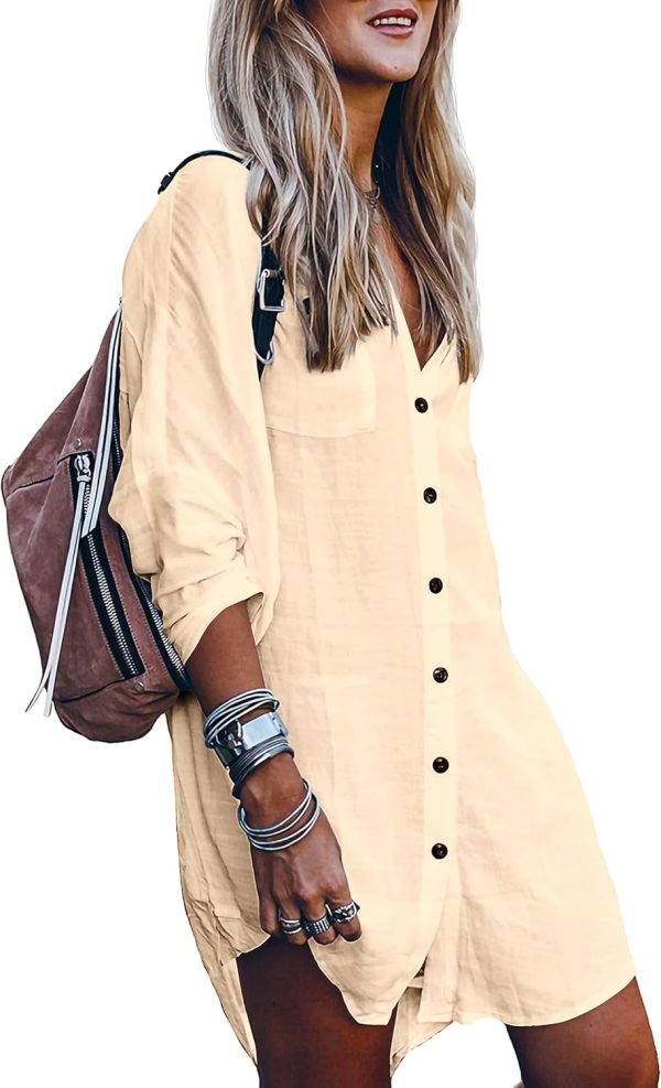 Jngrtsyjvip Fashion   Women's Swimsuit Cover Up Summer Beachwear Button Down Shirt Bikini Bathing Suit Beach Coverup Mini Dresses