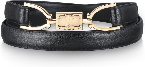 Jngrtsyjvip FashionWomen Leather Belts for Dress Jeans Belt with Gold Buckle Skinny Waist Adjustable Belts for Lady