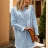 Jngrtsyjvip Fashion   Women Denim Shirt Dresses Long Sleeve Distressed Jean Dress Button Down Casual Tunic Top