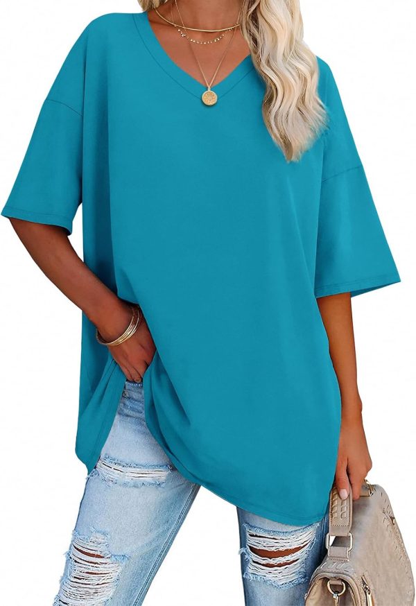 Jngrtsyjvip Fashion   Womens Oversized T Shirts V Neck Tees Half Sleeve Cozy Comfy Tunic 2024 Y2K Tops Casual