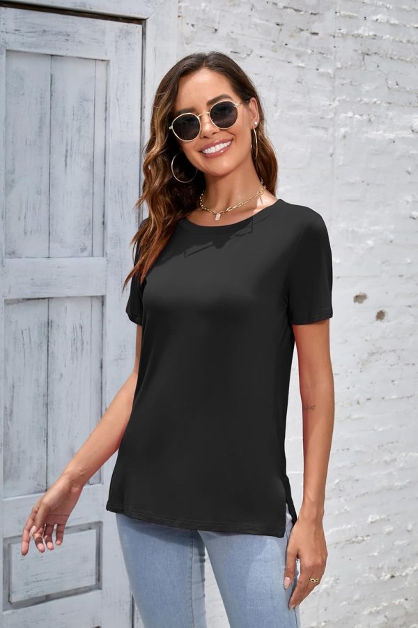 71H2aKUW1FL._AC_SL1500 Jngrtsyjvip Fashion Shirts Summer Women Casual Short Sleeve Tops T-Shirts Tees with Side Split
