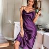 Jngrtsyjvip Fashion Womens Satin Nightgown Sexy Lingerie Sleepwear Spaghetti Strap Cowl Neck Elegant Long Slip Satin Silk Midi Dress