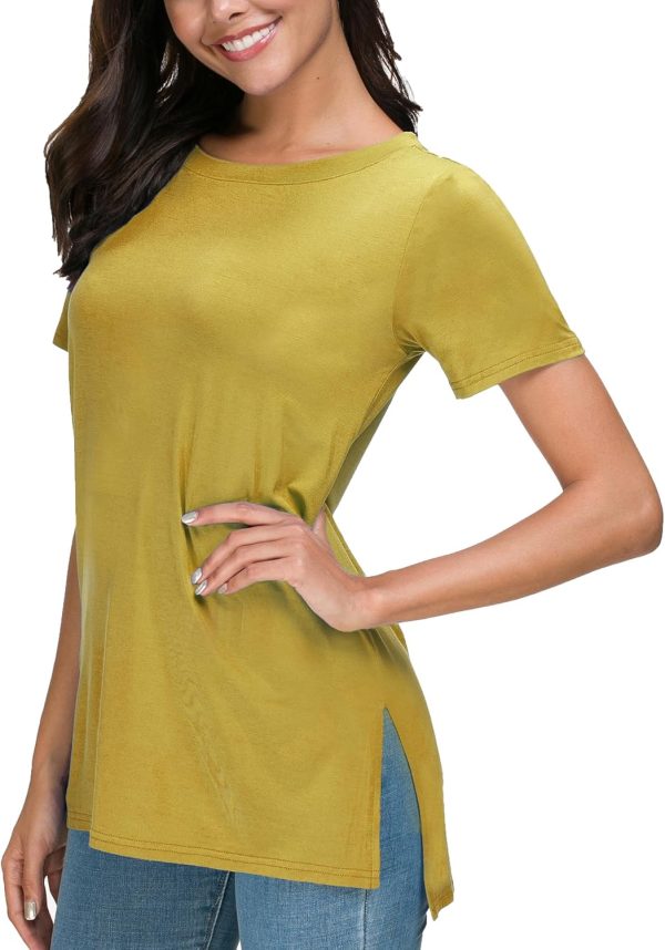 71IFoukZotL._AC_SL1500 Jngrtsyjvip Fashion Shirts Summer Women Casual Short Sleeve Tops T-Shirts Tees with Side Split