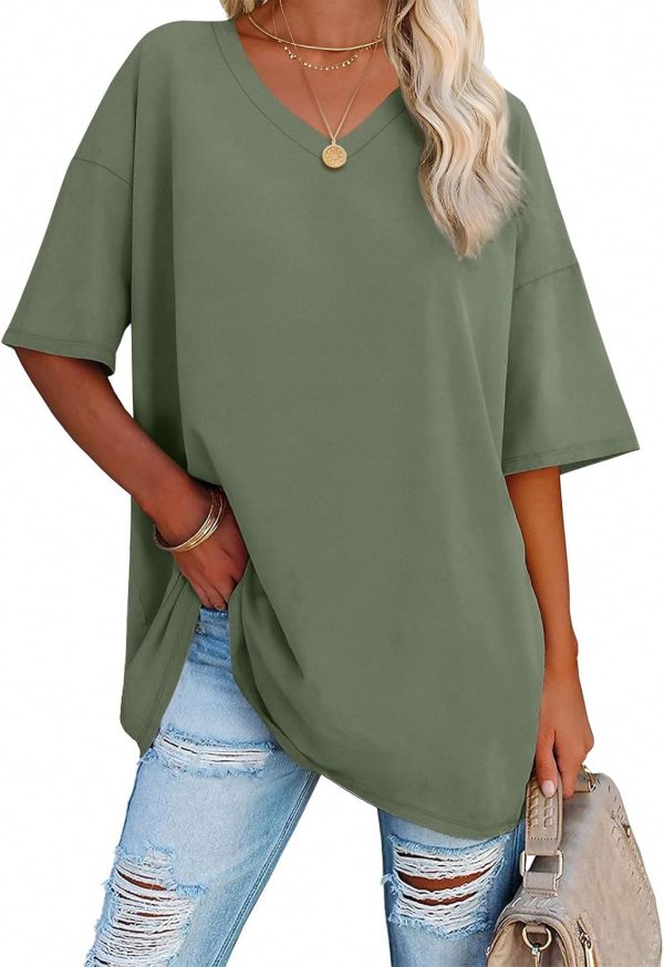 Jngrtsyjvip Fashion   Womens Oversized T Shirts V Neck Tees Half Sleeve Cozy Comfy Tunic 2024 Y2K Tops Casual
