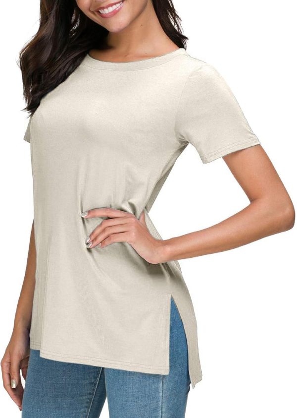 71IrdjO-inL._AC_SL1500 Jngrtsyjvip Fashion Shirts Summer Women Casual Short Sleeve Tops T-Shirts Tees with Side Split