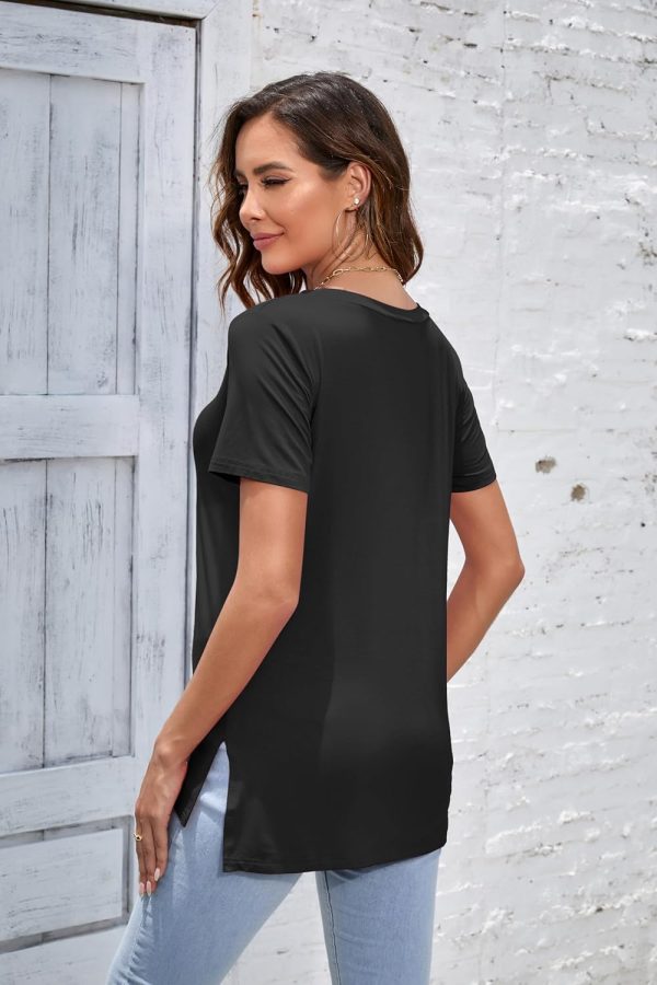 71Je8jURbSL._AC_SL1500 Jngrtsyjvip Fashion Shirts Summer Women Casual Short Sleeve Tops T-Shirts Tees with Side Split