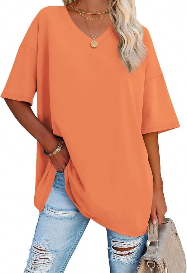 Jngrtsyjvip Fashion   Womens Oversized T Shirts V Neck Tees Half Sleeve Cozy Comfy Tunic 2024 Y2K Tops Casual