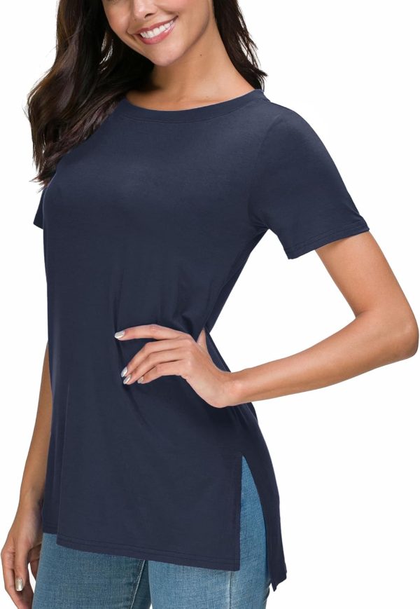 71K-14e2EtL._AC_SL1500 Jngrtsyjvip Fashion Shirts Summer Women Casual Short Sleeve Tops T-Shirts Tees with Side Split