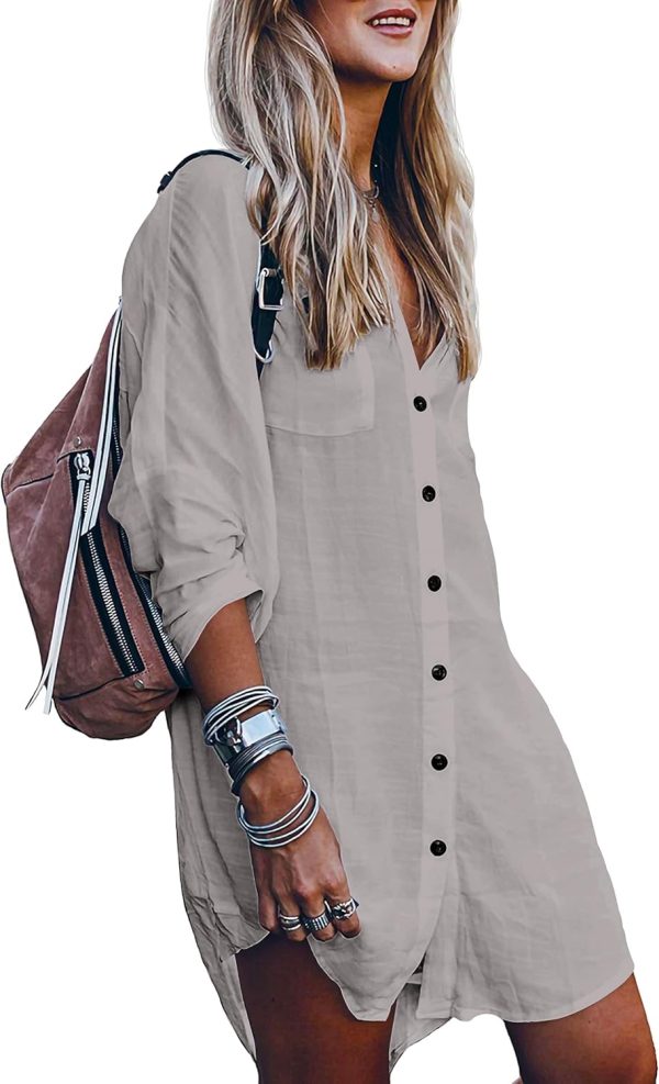 Jngrtsyjvip Fashion   Women's Swimsuit Cover Up Summer Beachwear Button Down Shirt Bikini Bathing Suit Beach Coverup Mini Dresses