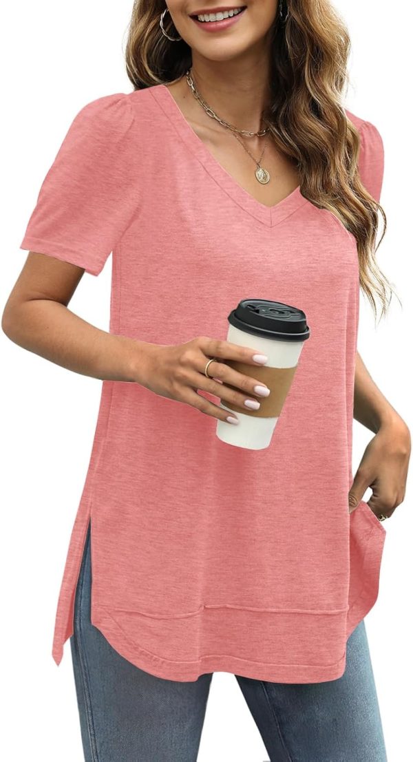 71Ob9nPHwsL._AC_SL1500 Jngrtsyjvip Fashion Summer Tops for Women Short Sleeve V Neck Shirts Side Split Loose Casual Tunic Tops