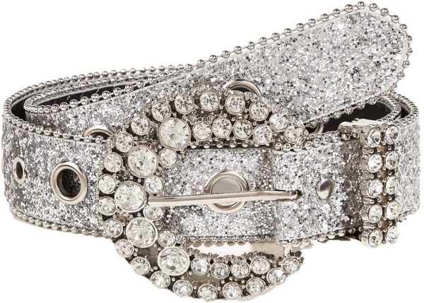 Jngrtsyjvip FashionWomens Rhinestones Studded Belts Bling Big Diamond Cowgirl Cowboy Waist Belt for Jeans Dresses Fit for 27"-39"