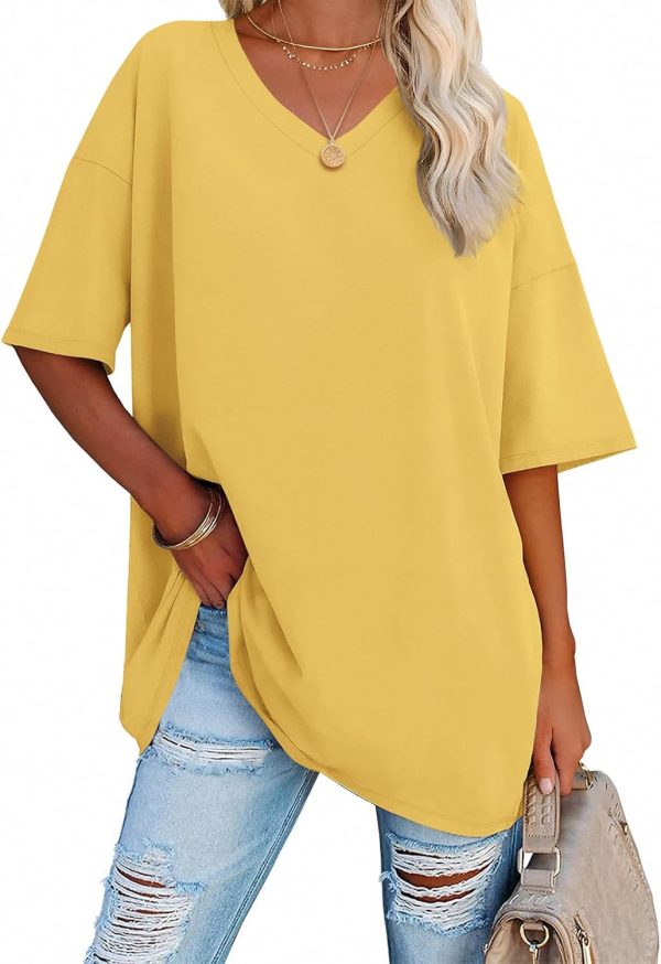 Jngrtsyjvip Fashion   Womens Oversized T Shirts V Neck Tees Half Sleeve Cozy Comfy Tunic 2024 Y2K Tops Casual