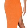 Jngrtsyjvip Fashion  Women's High Waist Slit Hem Rib Knit Midi Bodycon Skirt