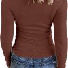 Jngrtsyjvip Ribbed women’s shirts Fashion Womens Long Sleeves Ribbed Knit Tunic Shirts Scoop Neck Button Down Tops Casual Henley Tee Shirt Slim Fit Blouses
