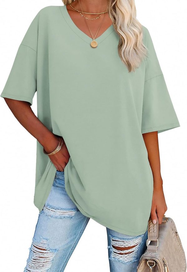 Jngrtsyjvip Fashion   Womens Oversized T Shirts V Neck Tees Half Sleeve Cozy Comfy Tunic 2024 Y2K Tops Casual