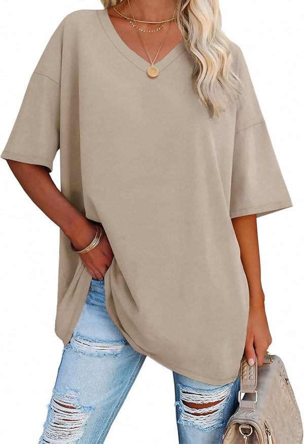 Jngrtsyjvip Fashion   Womens Oversized T Shirts V Neck Tees Half Sleeve Cozy Comfy Tunic 2024 Y2K Tops Casual