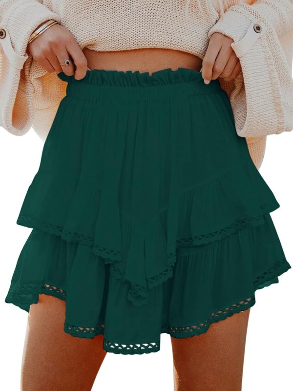 Jngrtsyjvip Fashion Shorts for Women Casual Boho Ruffle Tiered Skorts High Waist Mini Skirts Golf Tennis Crochet Shorts