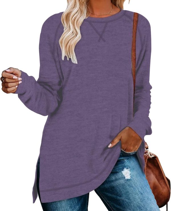 Jngrtsyjvip Fashion  Womens Casual Long Sleeve T Shirts Casual Blouses Trendy Tops Side Split Tunics