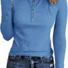 Jngrtsyjvip Ribbed women’s shirts Fashion Womens Long Sleeves Ribbed Knit Tunic Shirts Scoop Neck Button Down Tops Casual Henley Tee Shirt Slim Fit Blouses
