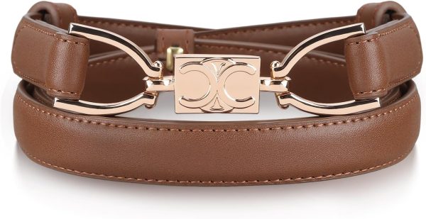 Jngrtsyjvip FashionWomen Leather Belts for Dress Jeans Belt with Gold Buckle Skinny Waist Adjustable Belts for Lady