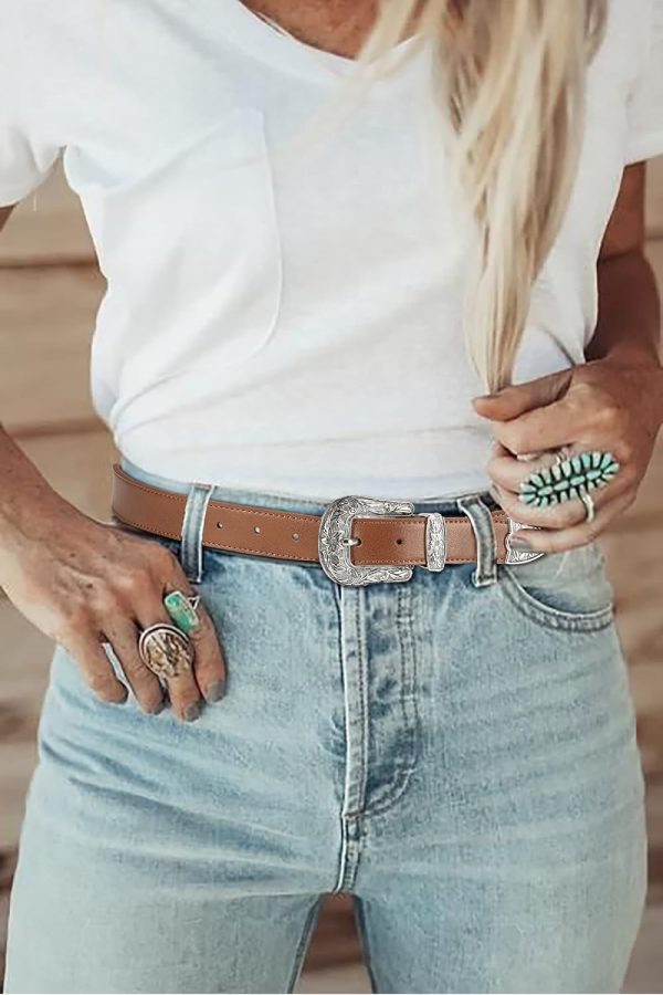 Jngrtsyjvip FashionWomens Western Belt - 1.1" CR Cowboy Belt Leather Belt Women - Country Belts For Women Waist Belt For Women Fashion