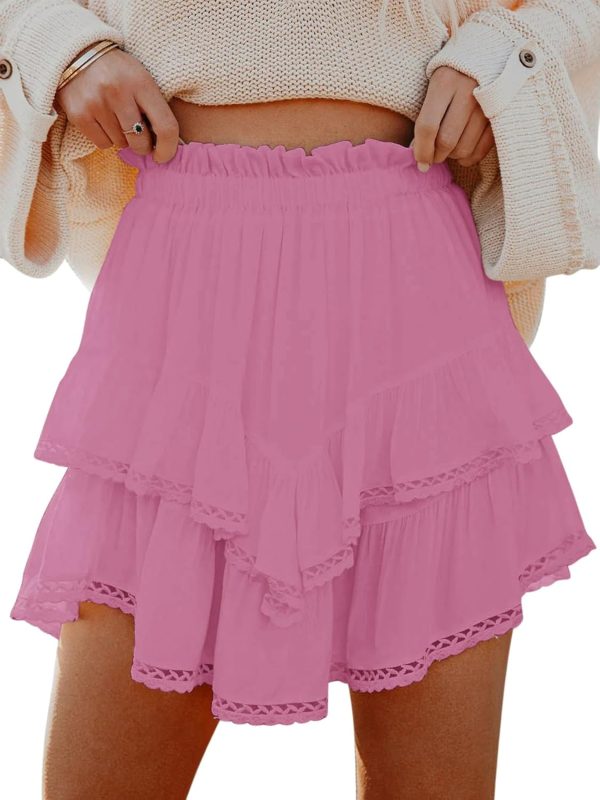 Jngrtsyjvip Fashion Shorts for Women Casual Boho Ruffle Tiered Skorts High Waist Mini Skirts Golf Tennis Crochet Shorts