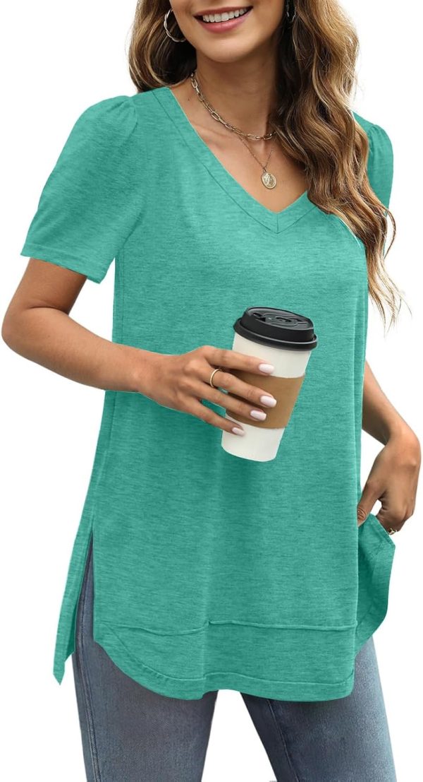71Y26obnrzL._AC_SL1500 Jngrtsyjvip Fashion Summer Tops for Women Short Sleeve V Neck Shirts Side Split Loose Casual Tunic Tops