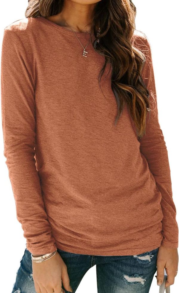 Jngrtsyjvip Fashion   Womens Long Sleeve Tops Casual Basics Fall Shirts Solid Crewneck T-Shirt
