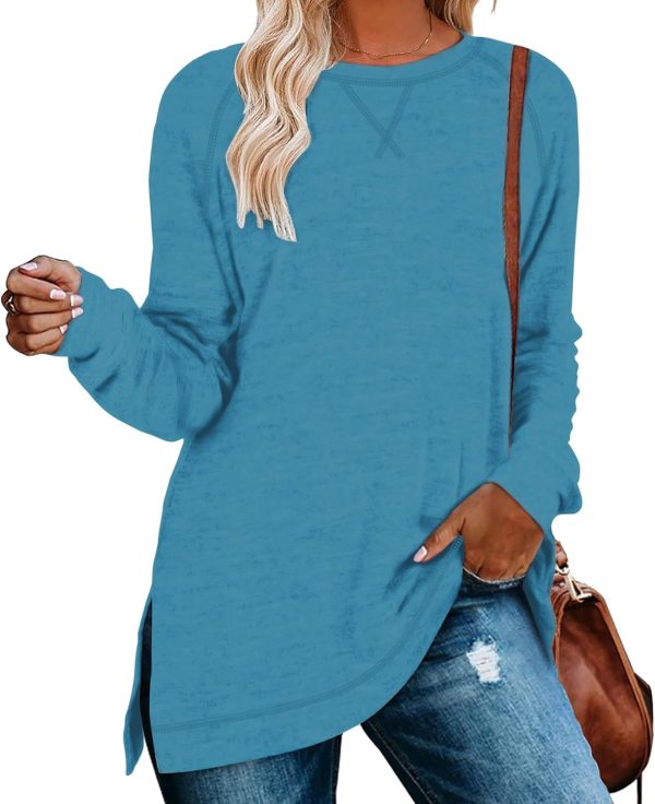 Jngrtsyjvip Fashion  Womens Casual Long Sleeve T Shirts Casual Blouses Trendy Tops Side Split Tunics