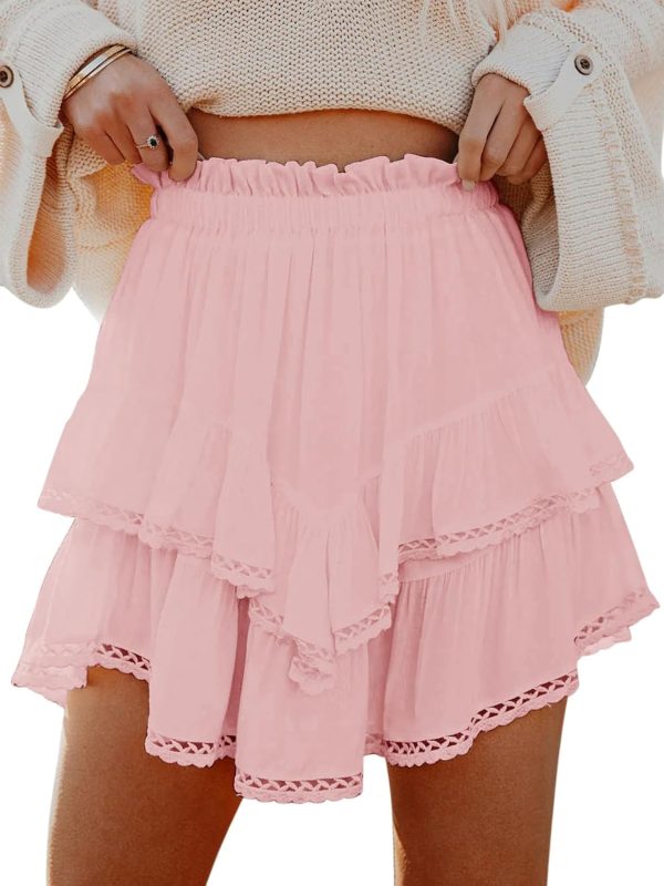 Jngrtsyjvip Fashion Shorts for Women Casual Boho Ruffle Tiered Skorts High Waist Mini Skirts Golf Tennis Crochet Shorts