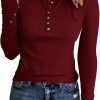 Jngrtsyjvip Ribbed women’s shirts Fashion Womens Long Sleeves Ribbed Knit Tunic Shirts Scoop Neck Button Down Tops Casual Henley Tee Shirt Slim Fit Blouses