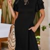 Jngrtsyjvip Fashion Women 2024 Summer Ruffle Edge Sleeve Dresses  Casual Beach Mini Dress with Pocket