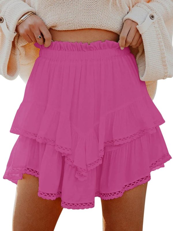 Jngrtsyjvip Fashion Shorts for Women Casual Boho Ruffle Tiered Skorts High Waist Mini Skirts Golf Tennis Crochet Shorts
